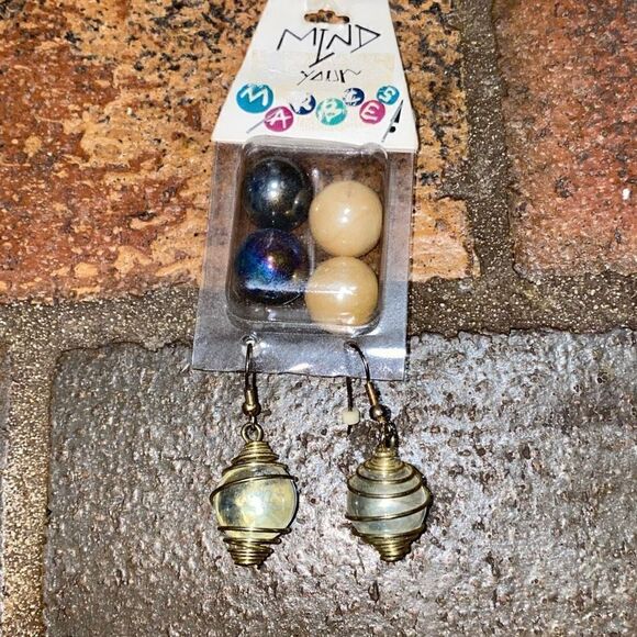 Mind Your Marbles interchangeable marble dangle swirl earrings vintage 1994 NEW - Picture 1 of 10